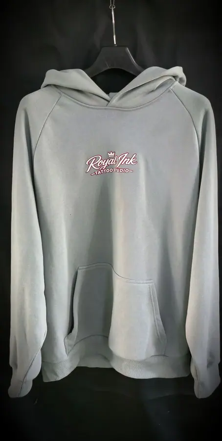 Custom printed hoodie produced in the Resin 8 Studios apparel workshop