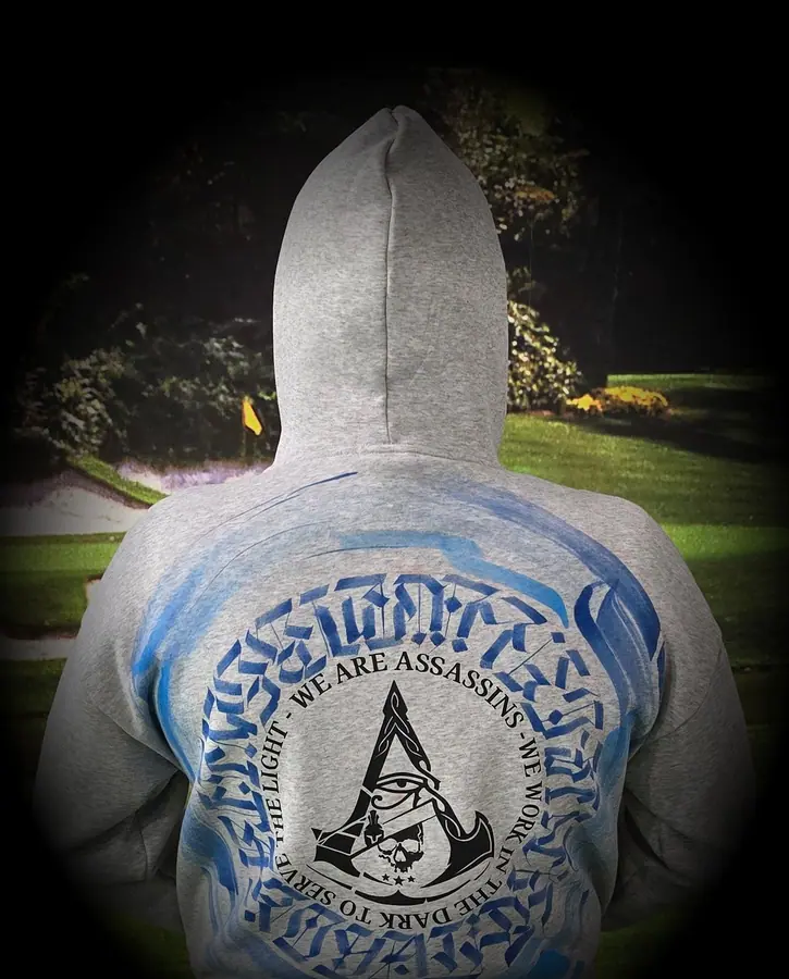 Airbrushed back print on a custom hoodie by Resin 8 Studios