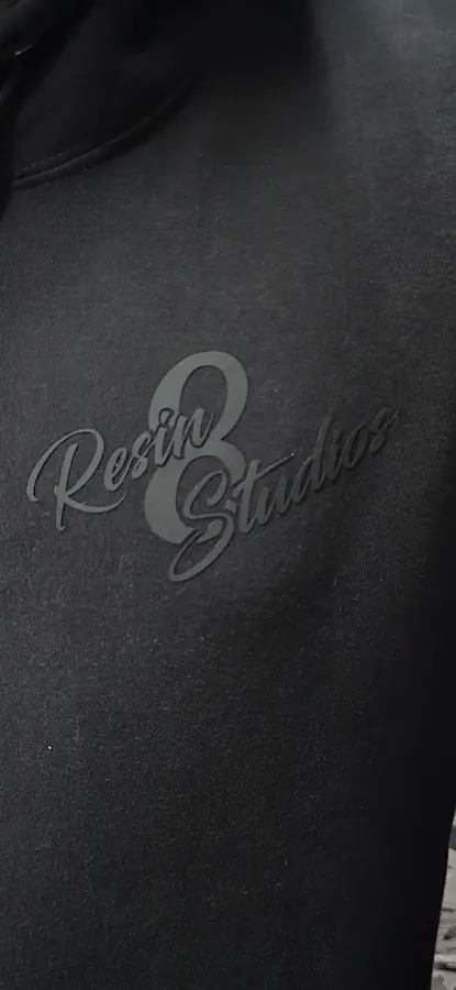 Close-up of print and embroidery detail on a garment by Resin 8 Studios